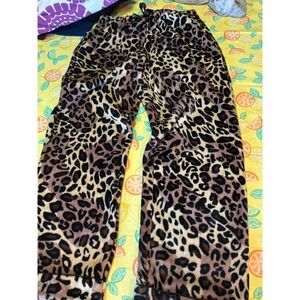 Soft & Cozy Pajama Pants Women M/L Leopard Print Brown Black Plush Fleece Lounge